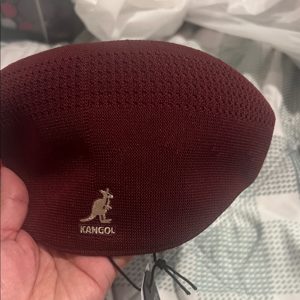 Kangol Maroon Knit Beret with Silver Logo